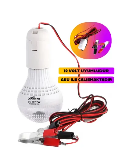 Masterpluse-27 Duylu 7Watt 12 Volt Beyaz Işık Led Ampul Akü Ile Çalışan Ampül Kamp Ampülü