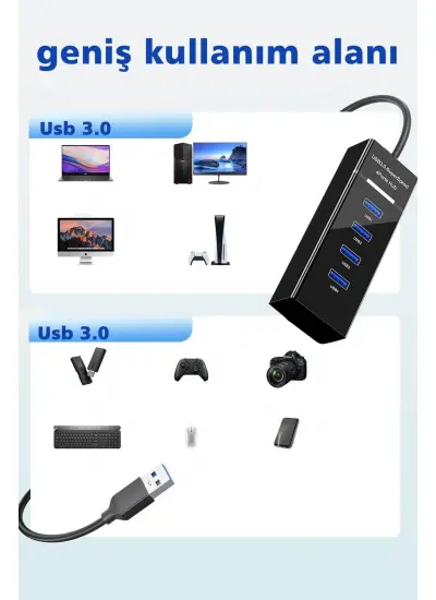 Acl 4 Port Usb 3.0 Çoklayıcı Hub Anahtarlı Işıklı