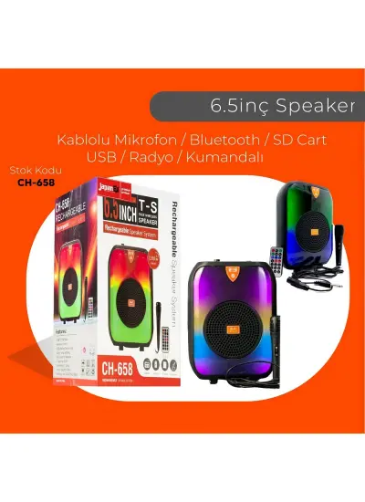 JapanEx Ch-658 Kablosuz Bt Hoparlör  Dj Karaoke 6.5 İnç Buluetooth Hoparlör