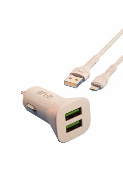 Dvip Gfuz 12w Çift USB Hızlı Araç Çakmaklık Şarjı + Lightning Kablo