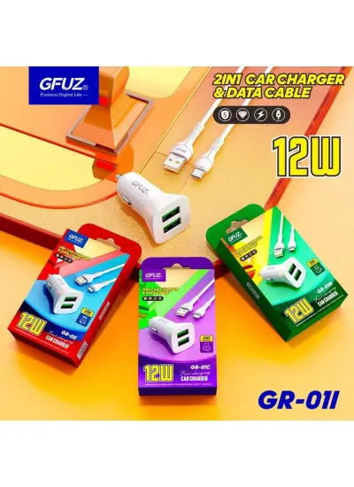 Dvip Gfuz 12w Çift USB Hızlı Araç Çakmaklık Şarjı + Lightning Kablo