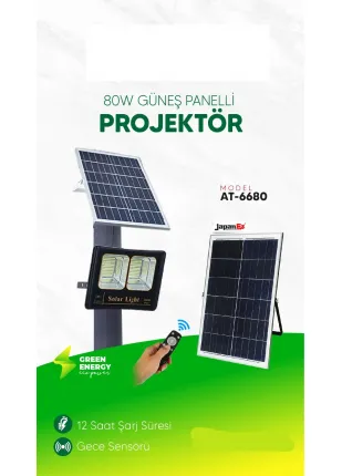 Masterplus At-6680 80w Güneş Enerjili Projektör 12 Saat Şarj Süresi Masterplus At-6680 80w Güneş Enerjili Projektör 12 Saat Şarj Süresi