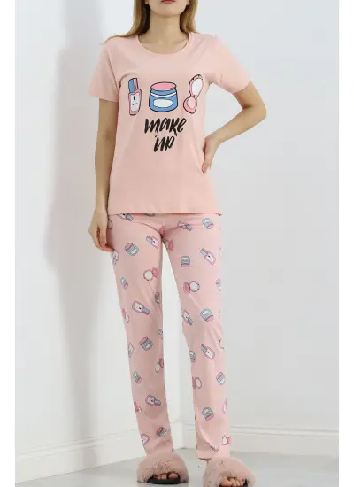 Desenli Pijama Takımı Açıkpudra1