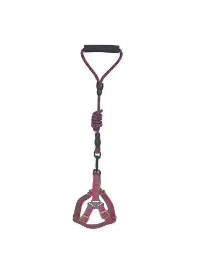 Köpek Göğüs Tasma Seti Dalga Desenli 2 cm*40-58 cm Mor-Pembe