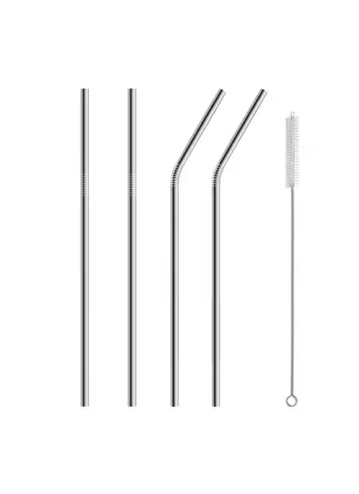 5 Parça Metal Pipet - Paslanmaz Çevre Dostu Metal Pipet Fırça Seti