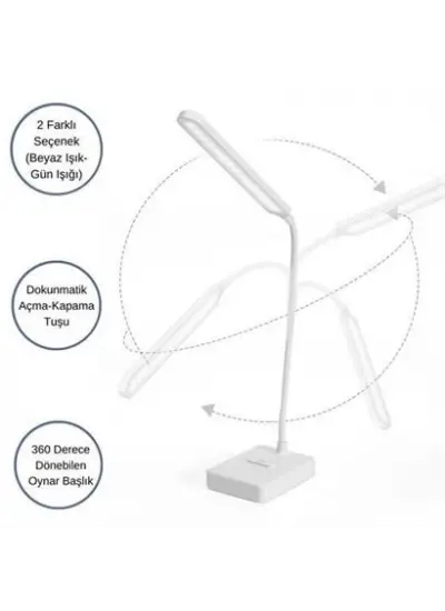 İnce Uzun Usbli Dokunmatik 3 Kademeli 360 Derece Özel Göz Korumalı Led Lityum Masa Lambası