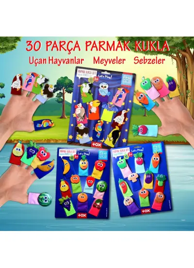 3 Set - 30 Parça  Meyveler, Sebzeler ve Uçan Hayvanlar Parmak Kukla