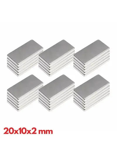 50 Adet 20x10x2 Mm Neodyum Mıknatıs , Köşeli N35 Nikel Kaplamalı Kaliteli Ve Dayanıklı Ürün