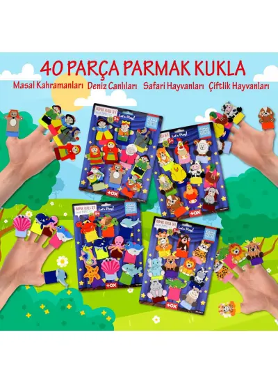 4 Set - 40 Parça  Masal Kahramanları, Deniz Canlıları , Safari ve Çiftlik Hayvanlar Parmak Kukla