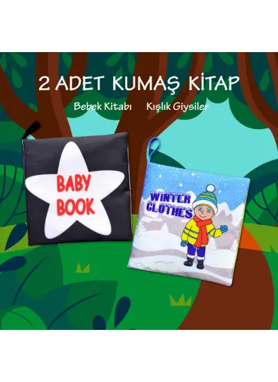 2 Kitap  İngilizce Siyah-Beyaz Bebek ve Kışlık Giysiler Kumaş Sessiz Kitap