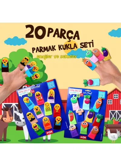 2 Set - 20 Parça  Emojiler ve Sebzeler Parmak Kukla