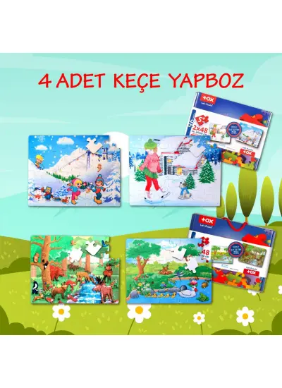 4 Set - 96 Parça  Orman ve Kış 5+ Keçe Yapboz - 5 Yaş Puzzle