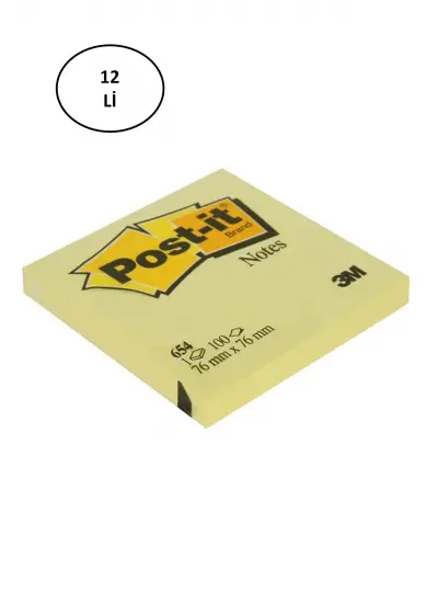 Post-It 3M 654 Yapışkanlı Not Kağıdı 76 x 76 mm 100 Yaprak Sarı