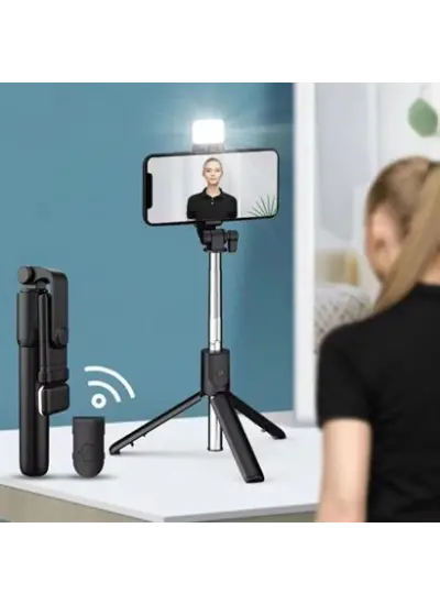 Kendiliğinden Led Işıklı Kumandalı Uzayabilen Selfie Çubuğu,masa Üstü Tripod