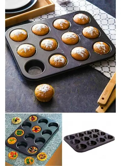 12 Bölmeli Metal Yapışmaz Muffin Kek Kalıbı