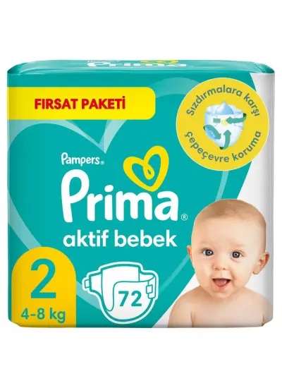 Nessiworld Prima Bebek Bezi Aktif Bebek Fırsat Paket 2 Beden 72 Adet