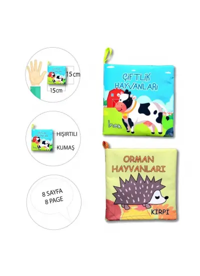 2 Kitap  Çiftlik Hayvanları ve Orman Hayvanlar Kumaş Sessiz Kitap