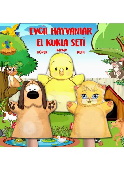 3 Parça  Evcil Hayvanlar El Kukla Set , Eğitici Oyuncak