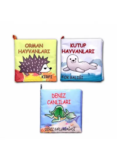 3 Kitap  Orman, Deniz ve Kutup Hayvanları Kumaş Sessiz Kitap