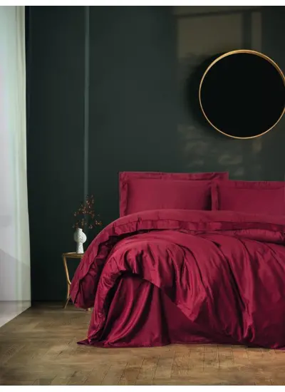 Elegant Bordo Çift Kişilik Saten Nevresim Takımı