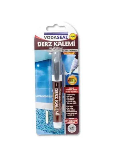 Vodaseal Çift Uçlu Su Bazlı Kokusuz Kalıcı Derz Kalemi Gri