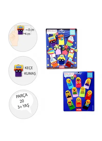 2 Set - 20 Parça  Taşıtlar ve Emojiler Parmak Kukla