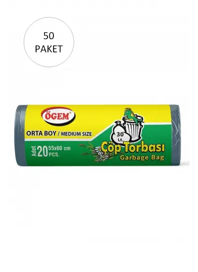 Orta Boy Çöp Torbası 55 x 60 cm 20 Li Rulo x 50 Paket = 1000 Adet (Mavi)