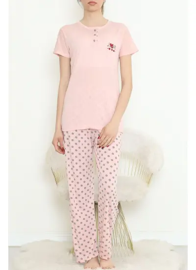 Düğmeli Pijama Takımı Pembe