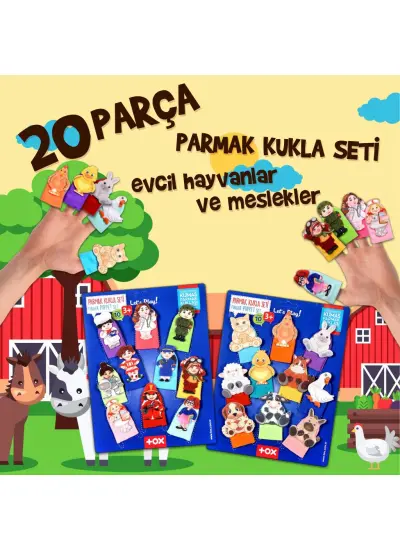 2 Set - 20 Parça  Evcil Hayvanlar ve Meslekler Parmak Kukla