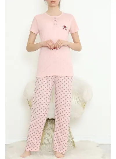 Düğmeli Pijama Takımı Pembe