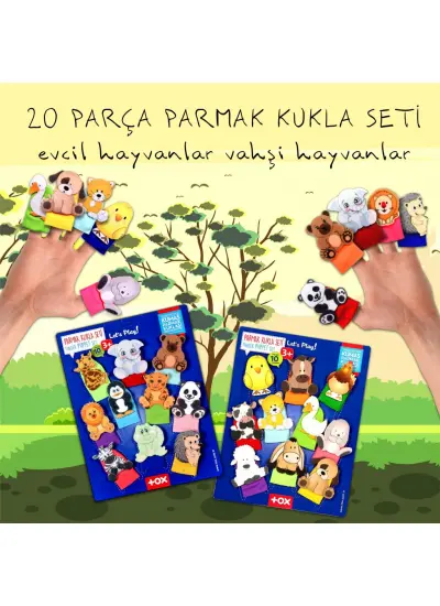 2 Set - 20 Parça  Evcil Hayvanlar ve Vahşi Hayvanlar Parmak Kukla