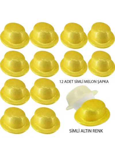 Altın Renk Simli Melon Yuvarlak Parti Şapkası 12 Adet