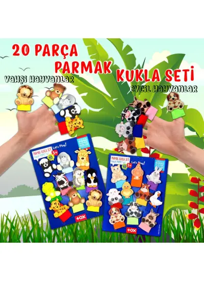 2 Set - 20 Parça  Evcil Hayvanlar ve Vahşi Hayvanlar Parmak Kukla