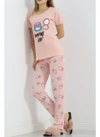 Desenli Pijama Takımı Açıkpudra1