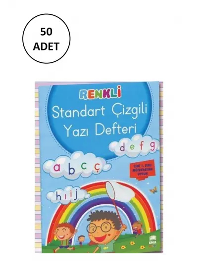 Renkli Standart Çizgili Güzel Yazı Defteri Ema Çocuk 50 Adet