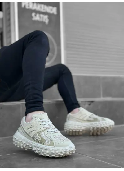 Tarz Sneakers Ithal Krem Fileli Rahat Taban Spor Ayakkabısı