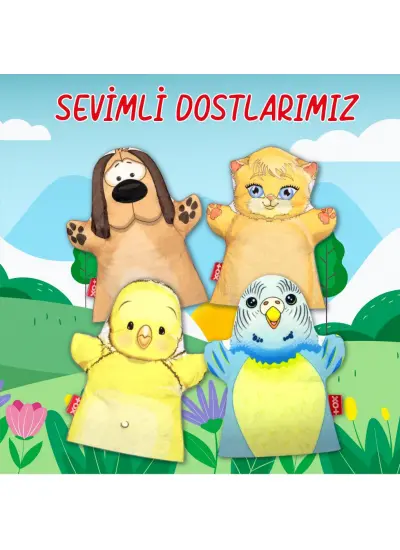 4 Parça  Sevimli Dostlarımız Keçe El Kukla Set , Eğitici Oyuncak