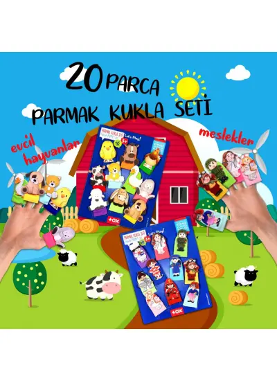 2 Set - 20 Parça  Evcil Hayvanlar ve Meslekler Parmak Kukla