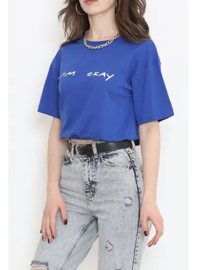 Beli Lastikli Crop Tişört Saks