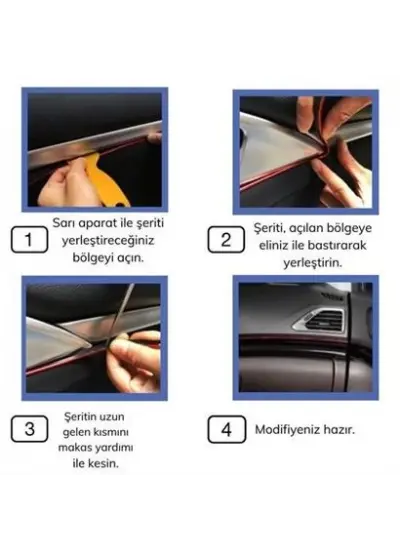 Mavi Araba Oto trim Dekorasyon Şeridi Kauçuk Elastik Kolay Kurulum 5 Metre Şerit Bant