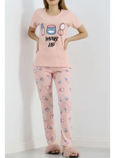 Desenli Pijama Takımı Açıkpudra1