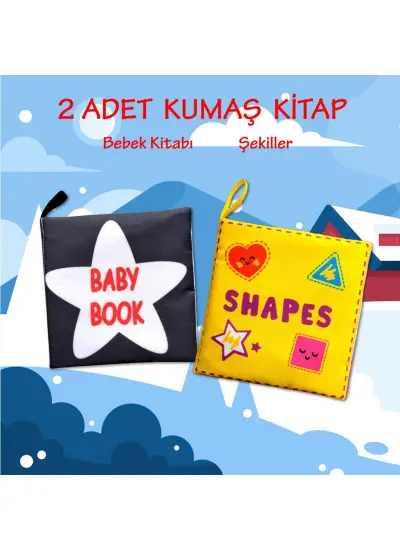 2 Kitap  İngilizce Siyah-Beyaz Bebek ve Şekiller Kumaş Sessiz Kitap