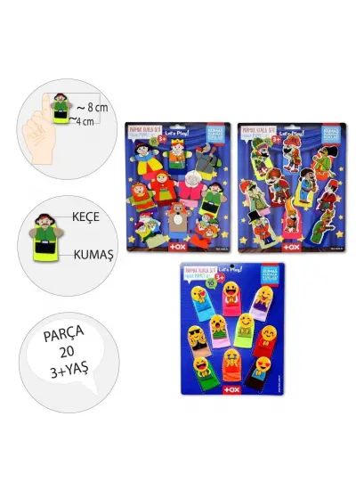 3 Set - 30 Parça  Masal Kahramanları, Karagöz Hacivat ve Emojiler Parmak Kukla