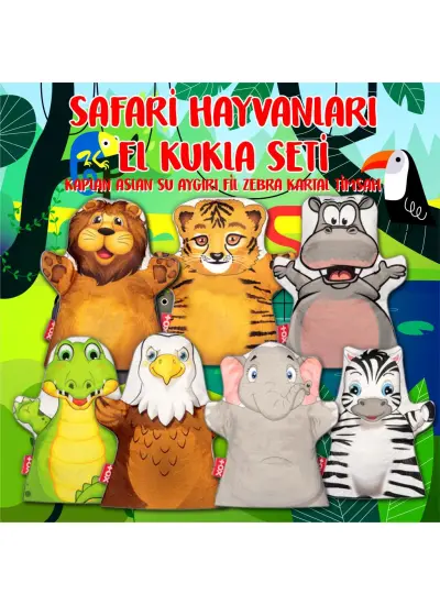 7 Parça  Safari Hayvanlar El Kukla Set , Eğitici Oyuncak