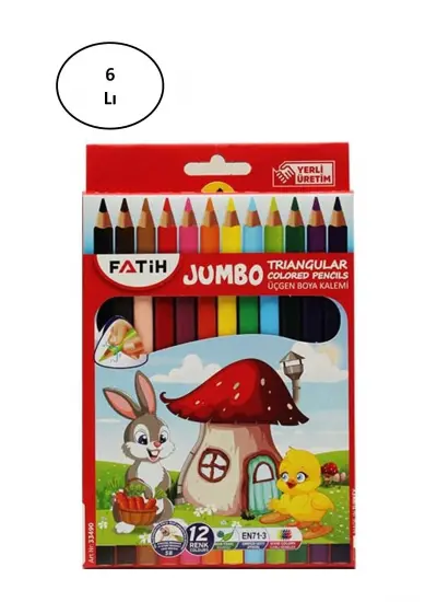 Fatih Jumbo Üçgen Triangular Kuruboya Kalemi 12 Renk 6lı