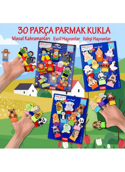 3 Set - 30 Parça  Masal Kahramanları, Vahşi ve Evcil Hayvanlar Parmak Kukla