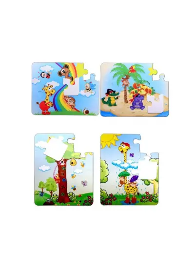 4 Set - 48 Parça  Gökkuşağı ve Zürafa 3+ Keçe Yapboz - 3 Yaş Puzzle