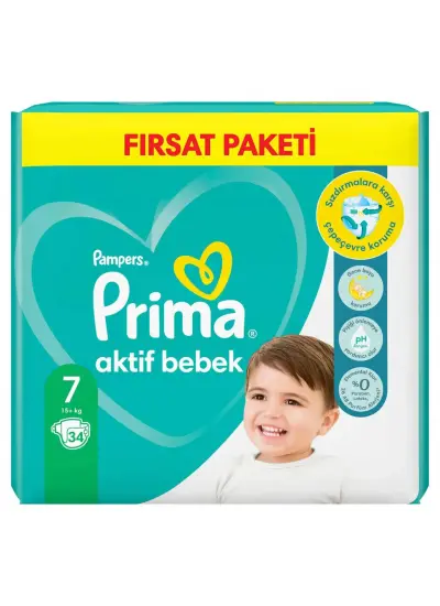 Nessiworld Prima Bebek Bezi Aktif Bebek Fırsat Paket 7 Beden 34 Adet