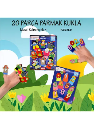 2 Set - 20 Parça  Masal Kahramanları ve Rakamlar Parmak Kukla