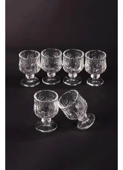 Ayaklı Kahve Yanı Bardağı Kristal Kesim Shot Bardak 7cm x 4 cm 6 Lı Set